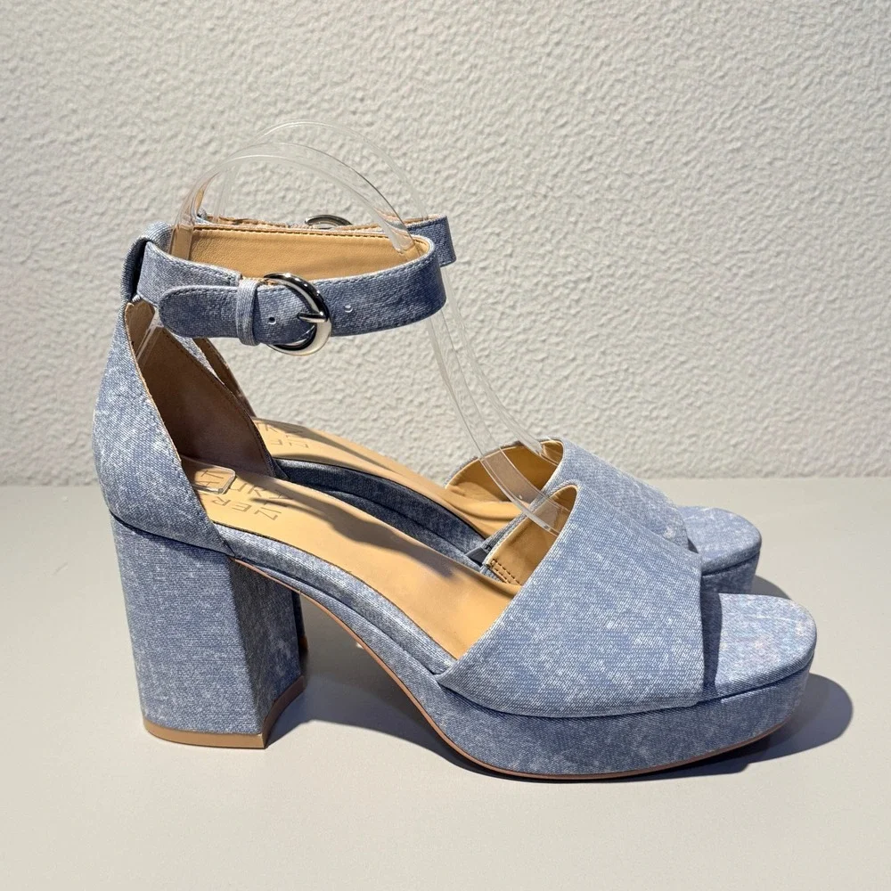 Naturalizer Pearlyn Platform Sandals Womens 8M Blue Denim Leather Block Heel